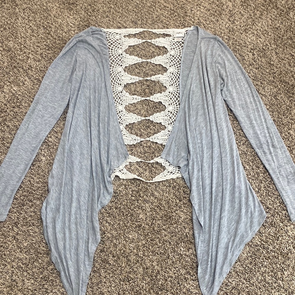 Grey Long Sleeve Cardigan with Open Back